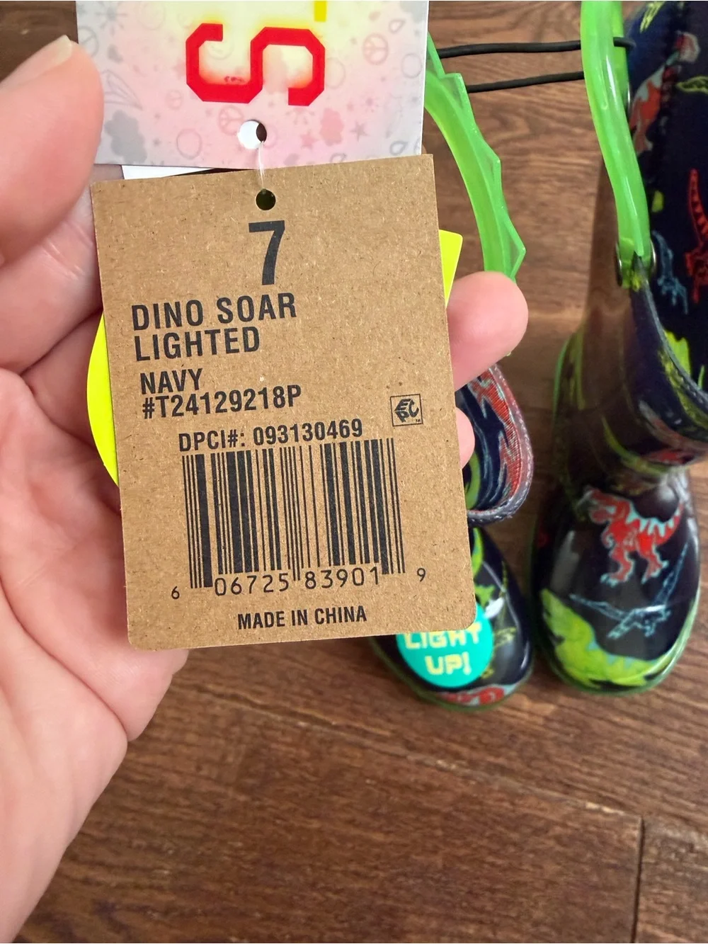 Kids' Navy Dinosaur Light-Up Rain Boots - Green Trim